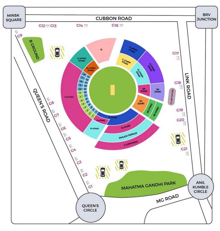 Bangalore cricket stadium χάρτης