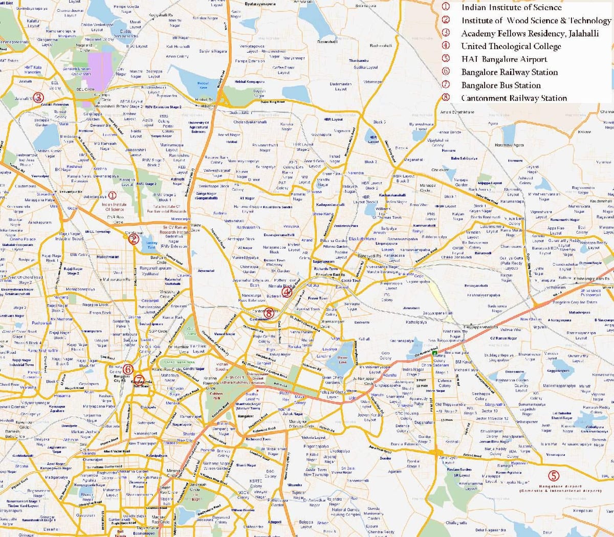 χάρτη της διαδρομής Bangalore
